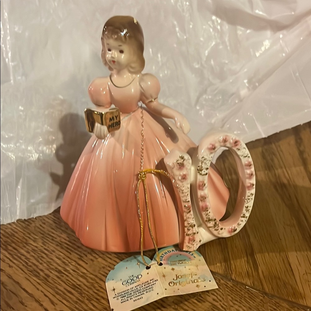 Josef Originals -Birthday Girl 10-Vintage Ceramic Figurine with Pink Dress-